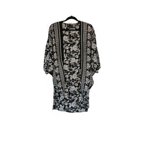 Peace Love California Kimono Black White Floral Women Size M Open Front Boho